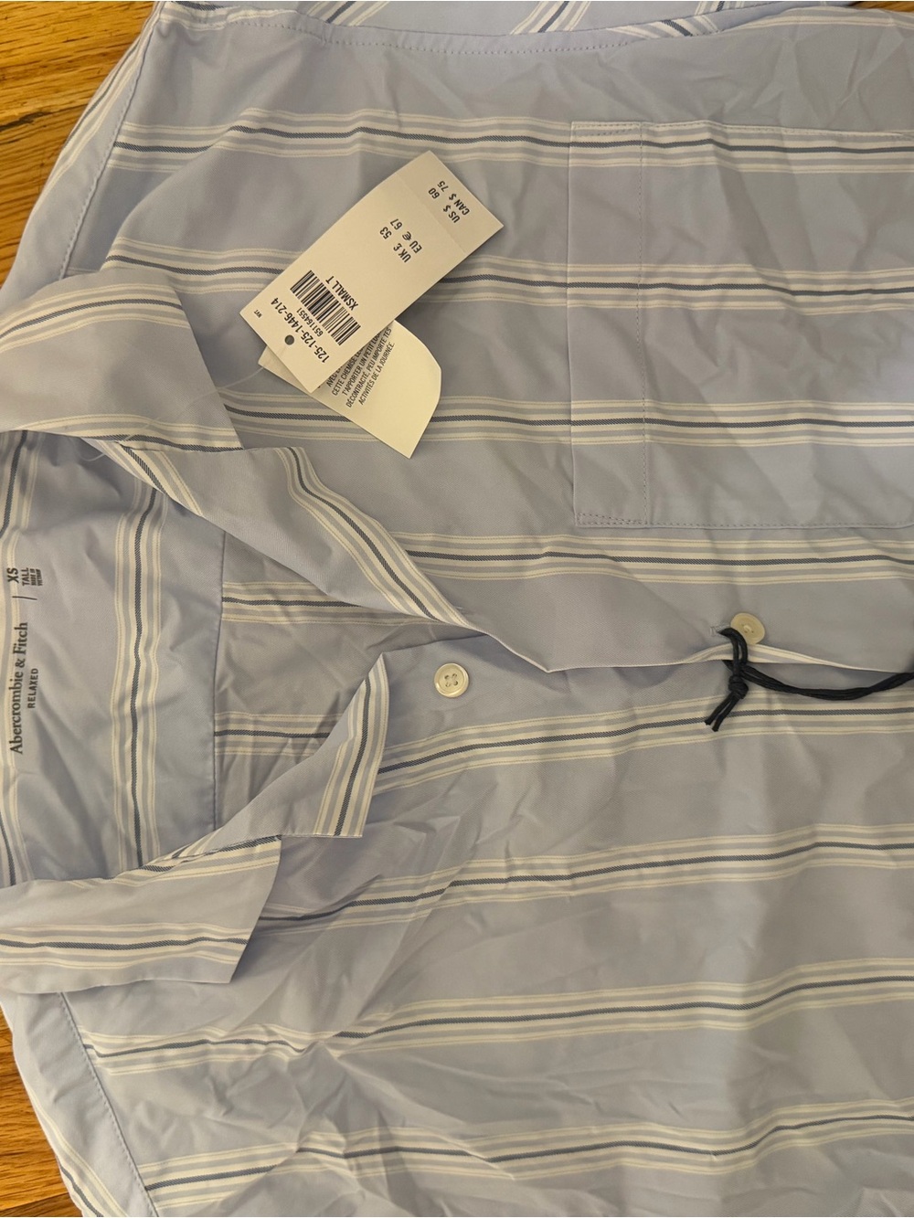 Abercrombie Men's Light Blue Stripe Short Sleeve Button-Up Shirt